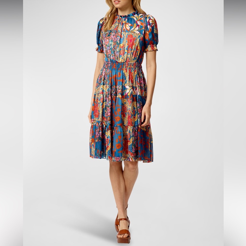 FLORAL PATCHWORK PRINT MIDI DRESS EUC XS Stellah MSRP $213